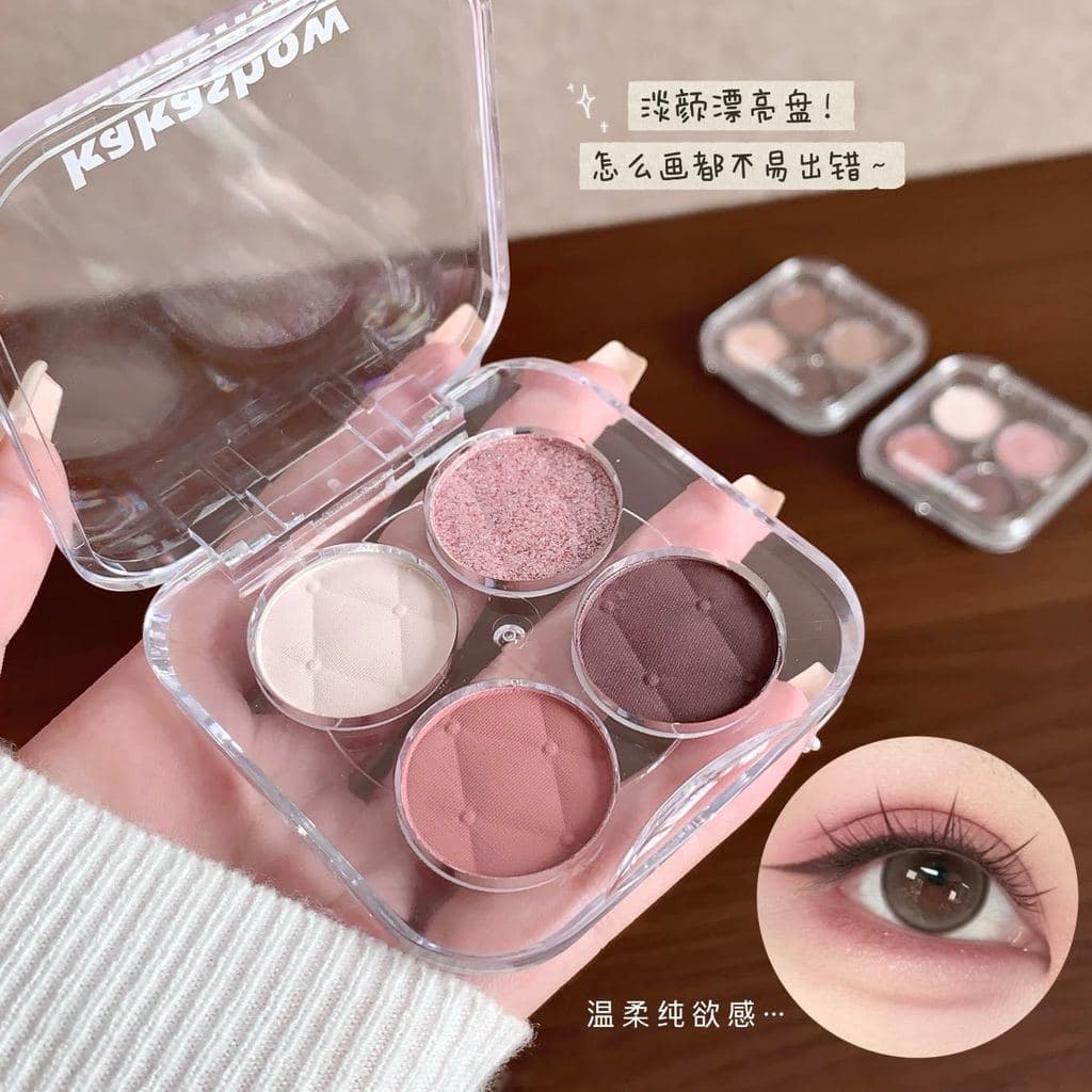 Paleta de sombras de quatro cores Kakashow com acabamentos brilhantes, foscos, glitter fino, para contorno e iluminação,