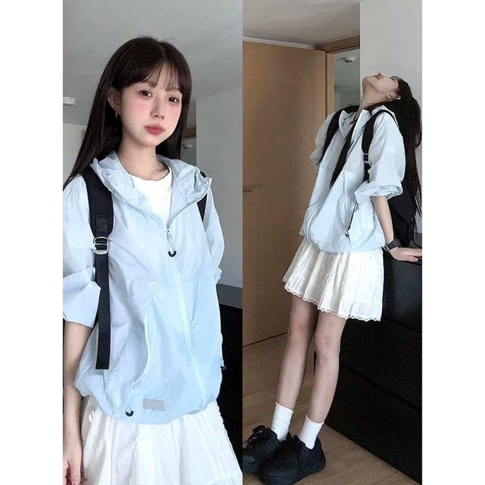 Estilo coreano com capuz protetor solar roupas femininas verão ao ar livre High-End respirável roupas de pele solta estu