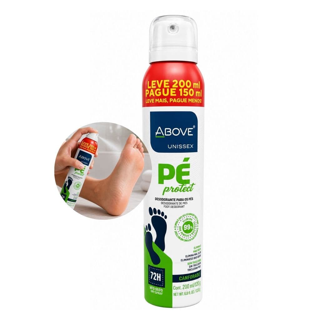 Desodorante Para Pés Above Pé Protect Canforado 200ml Antisséptico 72h Elimina Mau Odor Proteção Contra Chulé Jato Seco