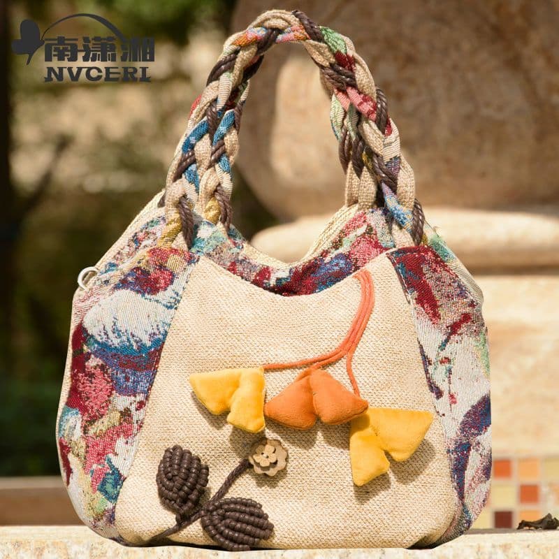 Bolsa de mão para mãe de meia-idade, bolsa de tecido, bolsa artística feminina, bolsa feminina para sair, bolsa de lona