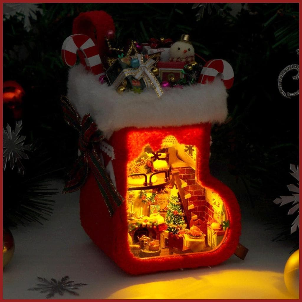 Kit De Casa Em Miniatura Com Luz LED , Meia De Natal , Artesanato , Decoração , Faça Você Mesmo , Para Mesa De Centro yi