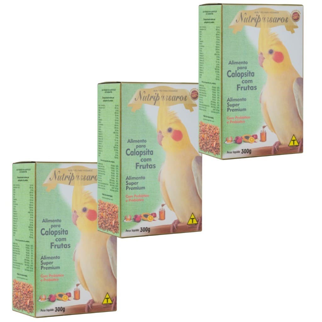 Kit 3 un - Ração Extrusada para Calopsita e Periquito Nutripássaros 300g