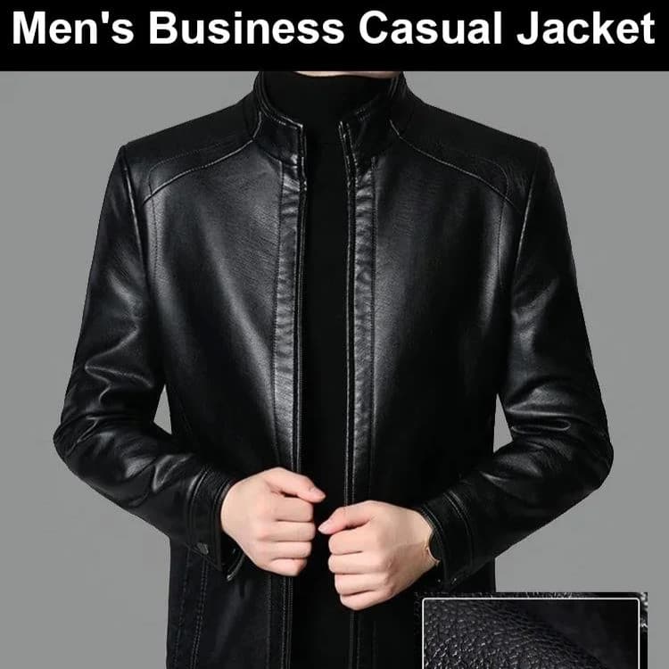 [Conforto e Elegância] Jaqueta Masculina Casual/Couro PU/Gola Virada/Primavera e Outono/Negócios