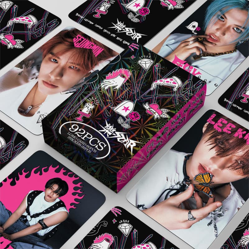 92 peças/caixa, cartões fotográficos STRAYKIDS, coleção LOMO, postais, adesivos QAAD