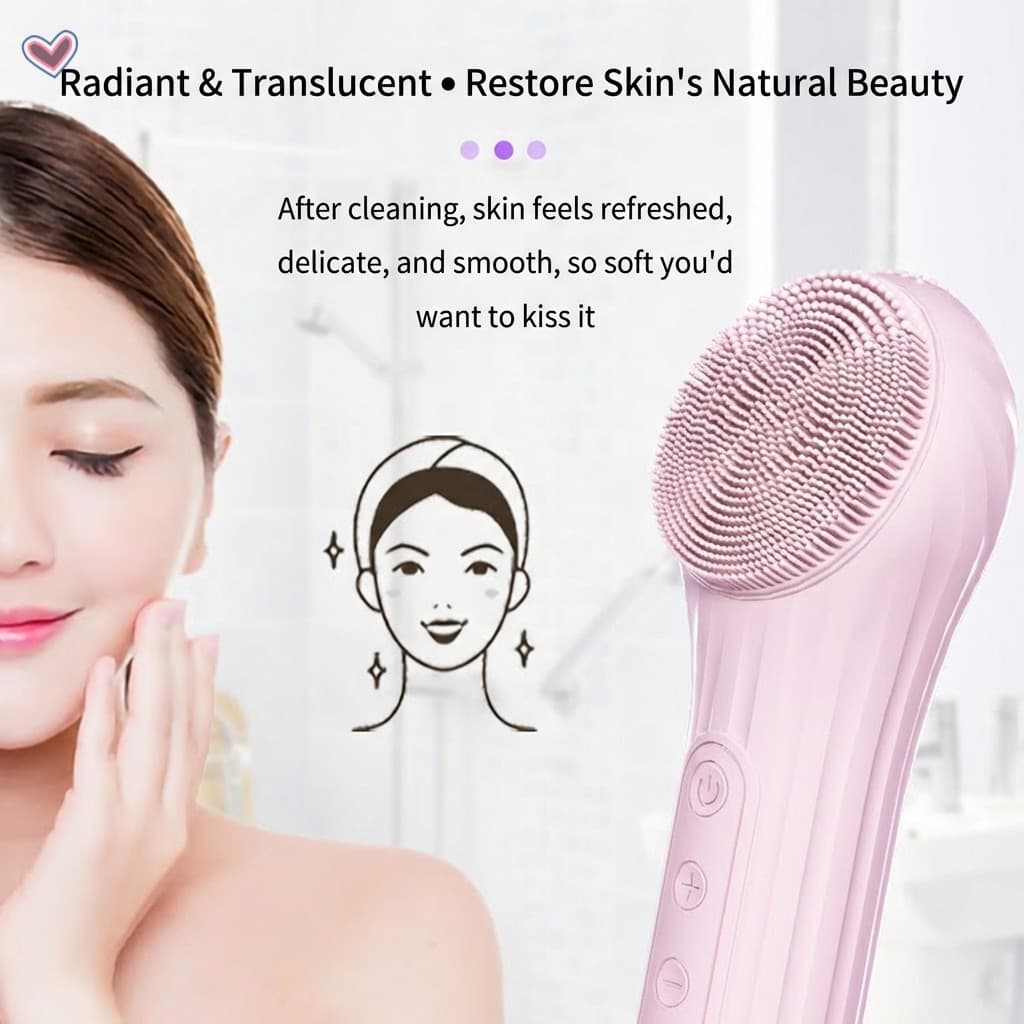 Escova De Limpeza Facial Aquecida Elétrica-Limpador De Poros De Silicone À Prova D'água Com Vibração Para Uso Doméstico