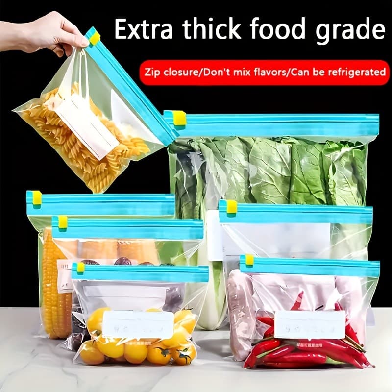 100 unidades de saco de armazenamento de alimentos transparente reutilizável de três tamanhos - plástico durável, etique