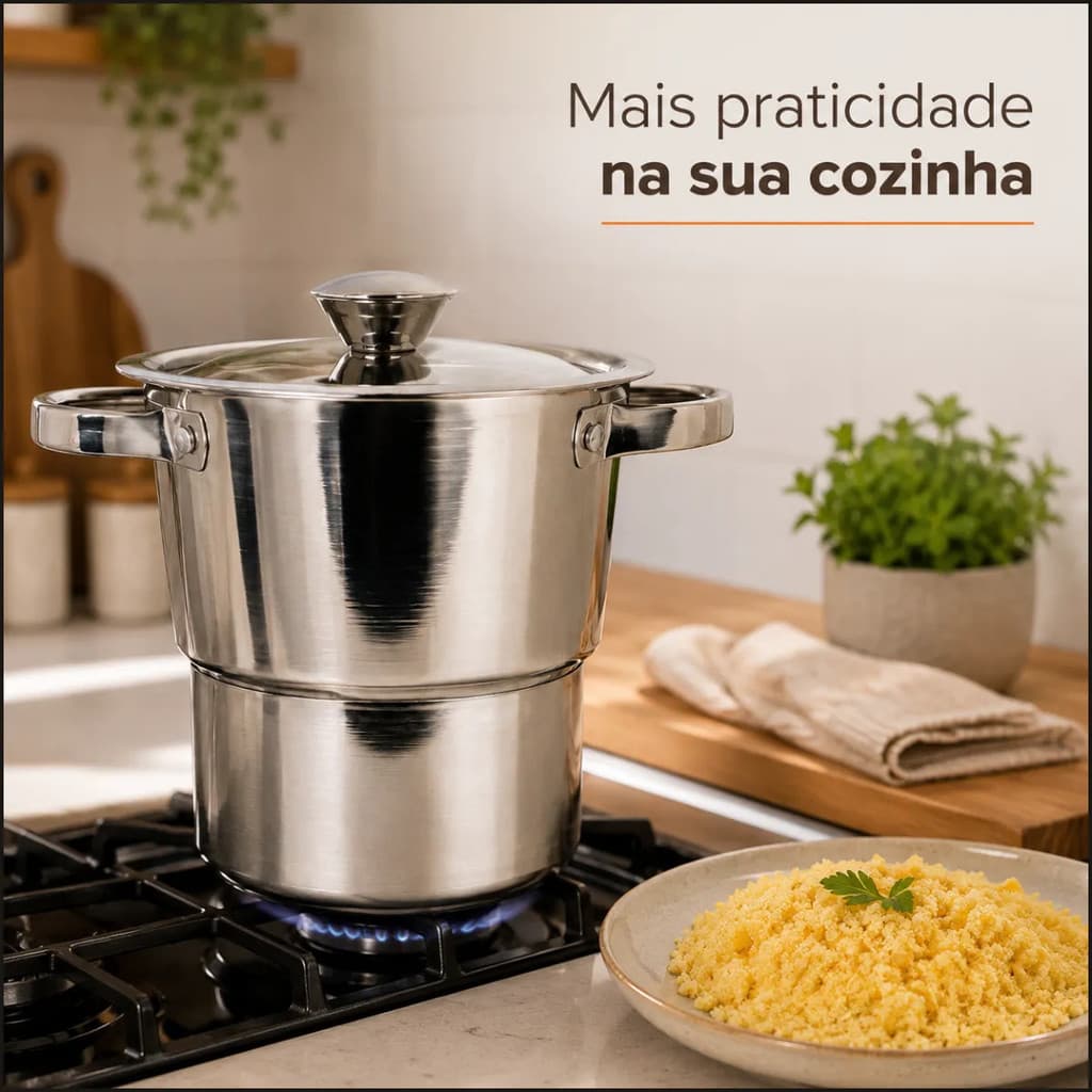 Panela Cuscuzeira De Aço Inox 16cm 2,5l Com Tampa