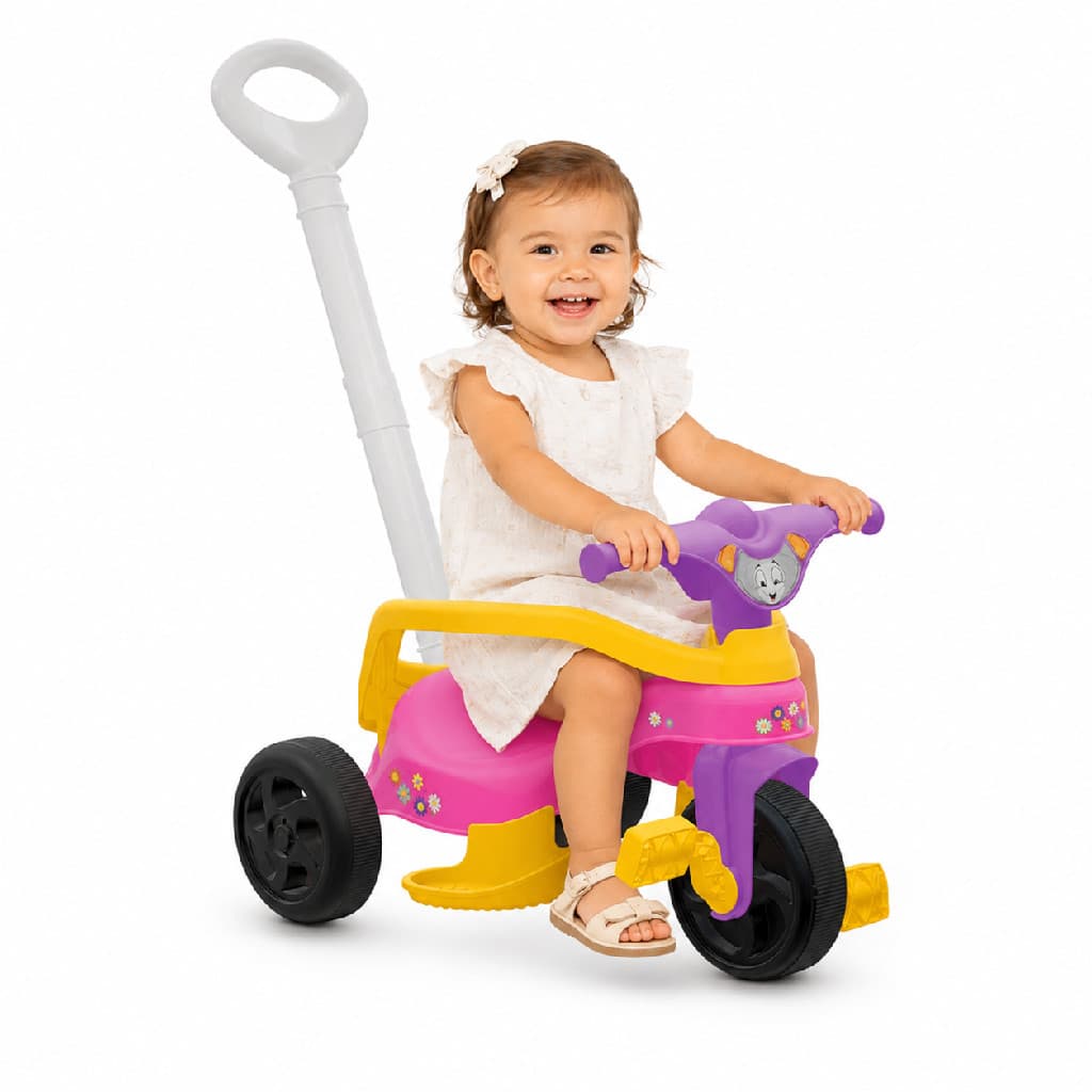Triciclo Rosa Encantado Completo Com Empurrador Pais e Filhos