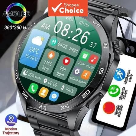 Novo Smartwatch GT5 Pro Masculino, Tela AMOLED, Chamada Bluetooth, Relógio Esportivo, Presente de Dia dos Pais