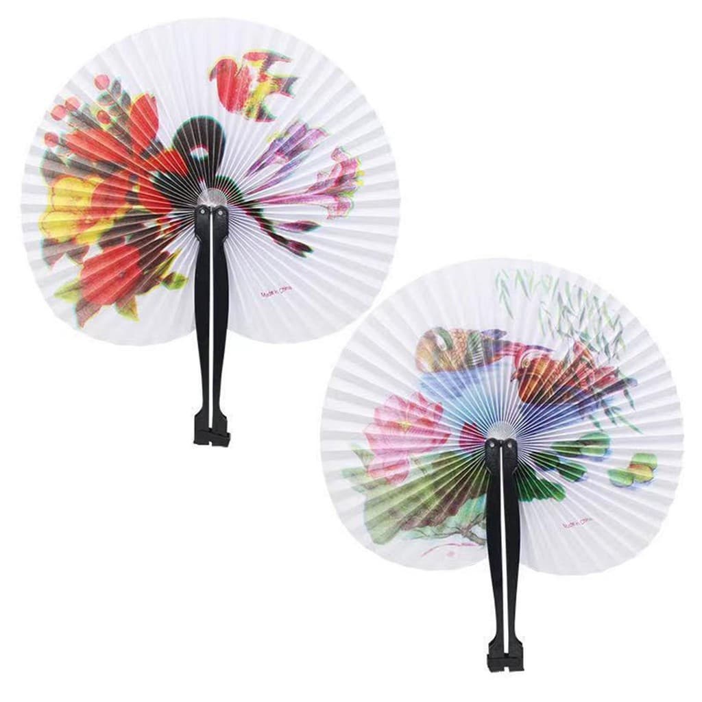 Leque de Papel Redondo Pequeno Dobrável Chinês para Resfriamento de Verão para Meninas e Crianças QNBY