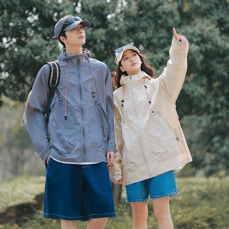 UPF50 + roupas leves e respiráveis com protetor solar, homens, mulheres, mesmo estilo, seda gelada, moda, esportes, esca