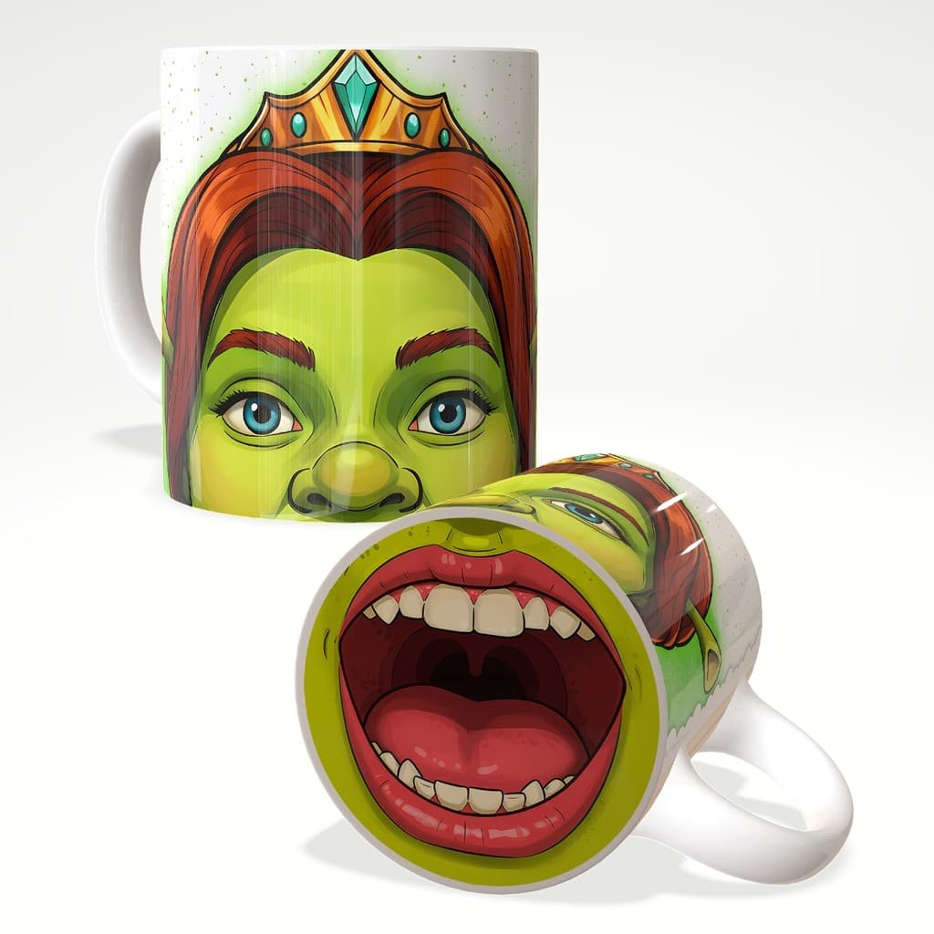 Caneca Fiona Shrek Divertida com Bocão Surpresa Presente Criativo Cerâmica 325ml JURO