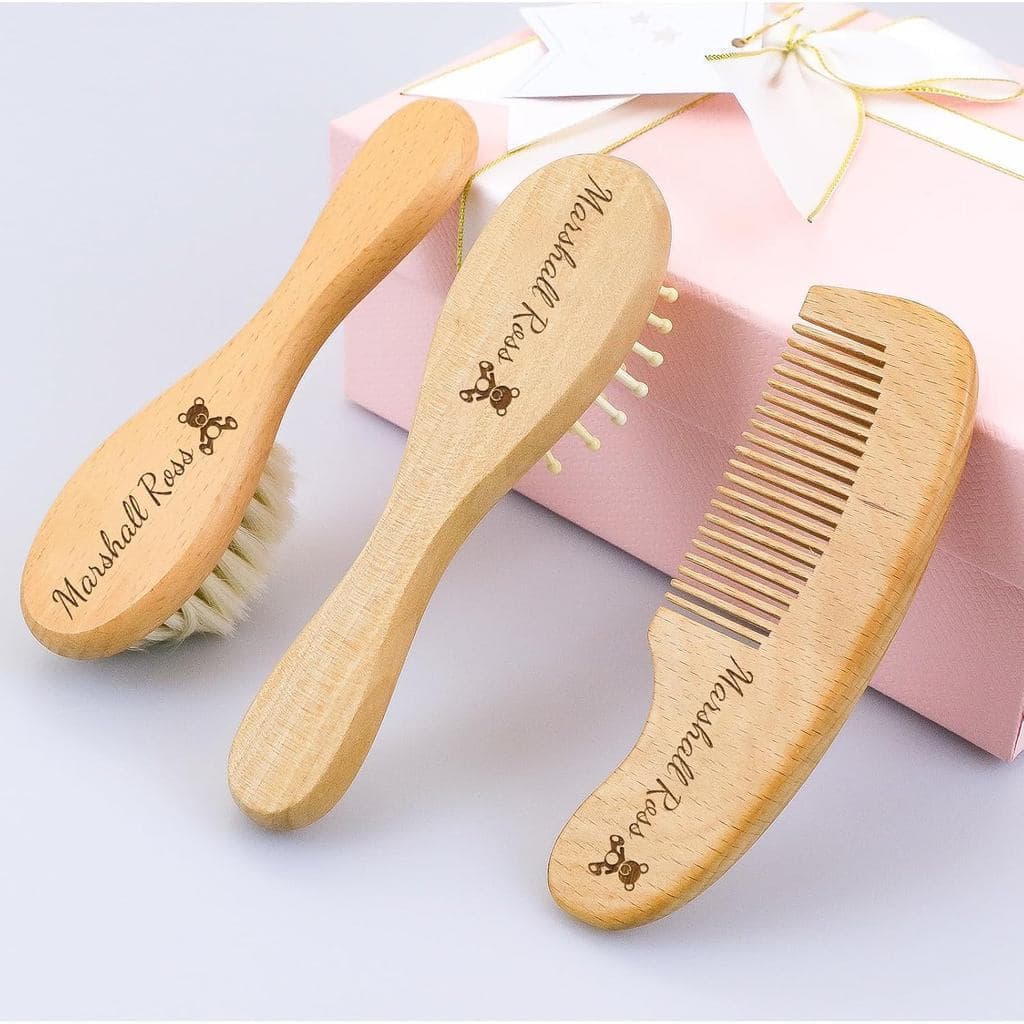 Conjunto de Escovas de Madeira Personalizadas com Cerdas Macias de Pelo de Cabra - Escova para Chapéu de Bebê e Acessóri