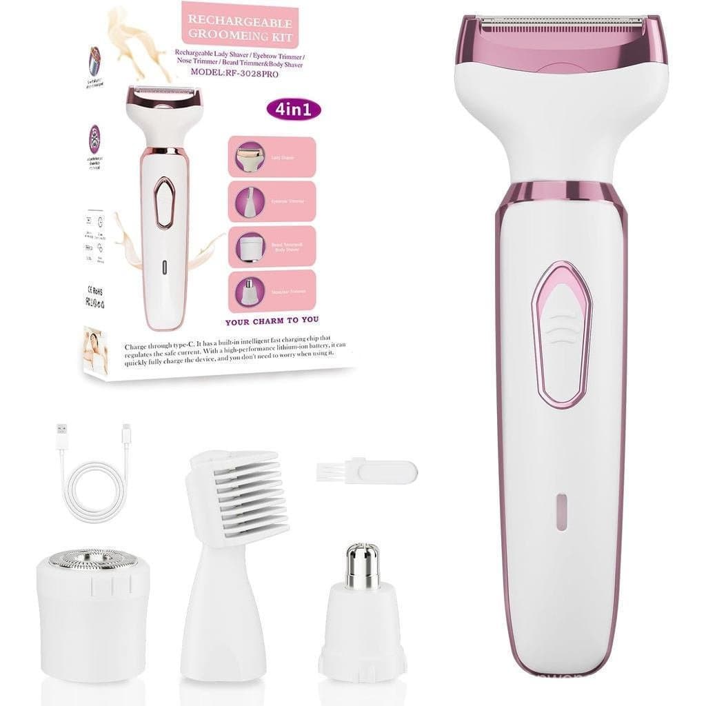 Depilador Elétrico Feminino, Aparador de Biquíni 4 em 1, Depilador Recarregável, Adequado para Rosto, Pernas, Axilas e C