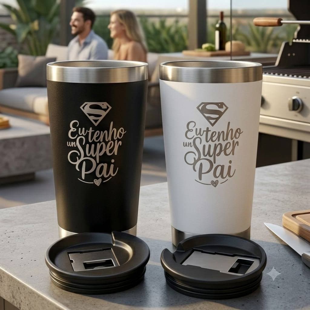 Copo Super Pai Térmico 500ml Gravação a Laser C Tampa Abridor de Garrafa