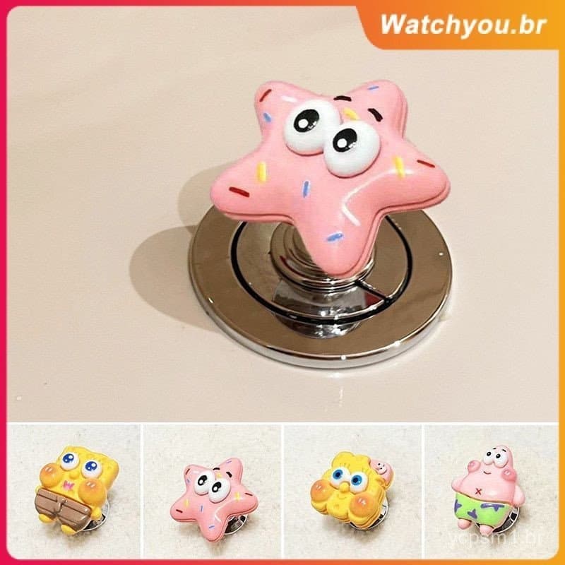 Botão de descarga para vaso sanitário do Bob Esponja, pequeno dispositivo de elevação para banheiro, mini puxador de gav