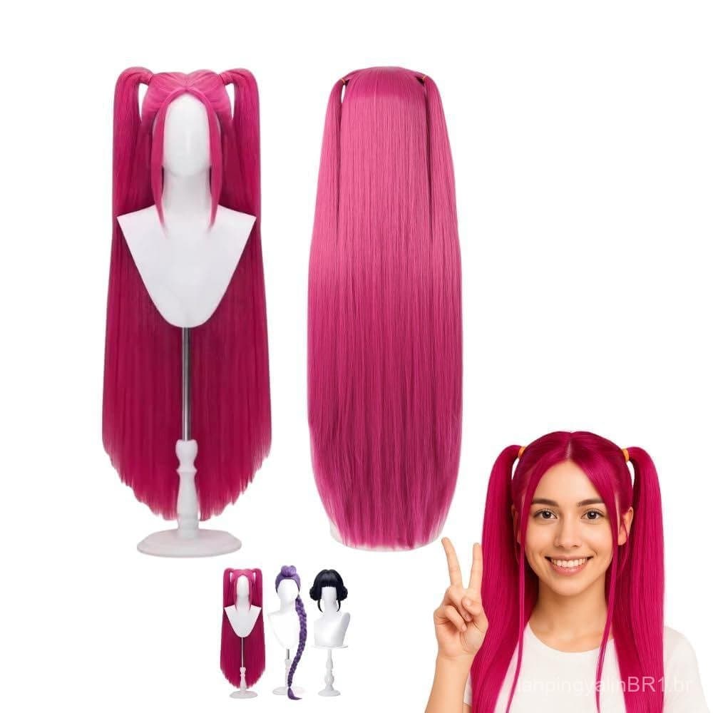 Peruca de cosplay de estrela pop, peruca longa e reta vermelha para meninas, peruca de anime, acessório de fantasia