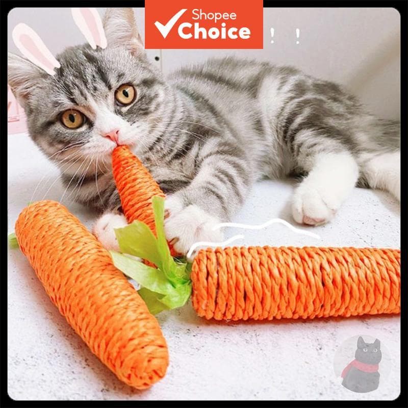 Brinquedo de cenoura para gatos - brinquedo de mastigar com sino - bastão estimulante para gatos - brinquedo interativo