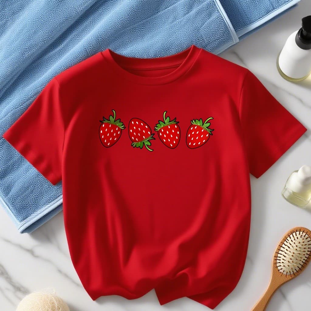 Camiseta Infantil Menina Morango Estampa Fofa Kawaii Cute Frutinhas Blusa 100% Algodão