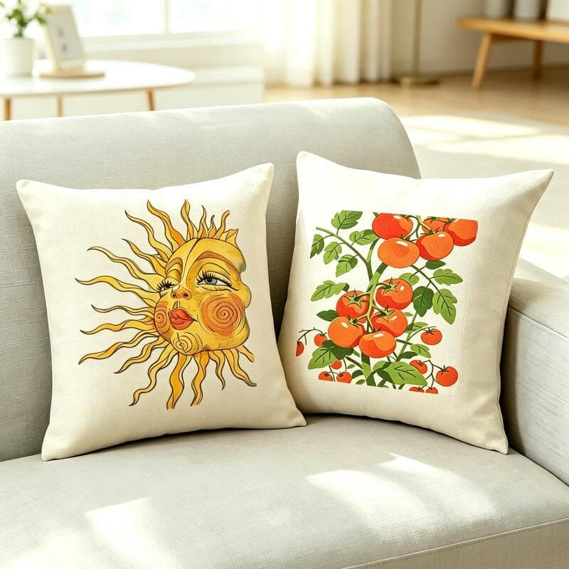 Almofadas de Linho Estampas Frutas e Sol Decoração Casa Estilo Fresco (0191-0200)
