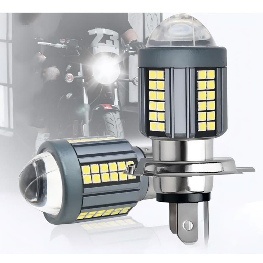 Lâmpada H4 LED 6500K 360° – Projetor em Metal Prateado, Branca para Carro e Moto