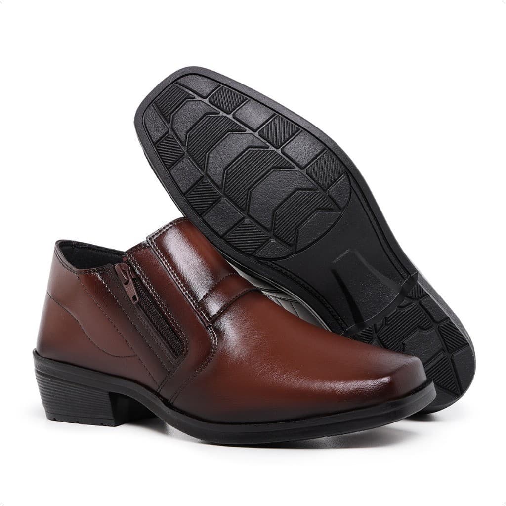 Bota Social Masculina Marrom com Zíper Sapato Social Masculino Elegante Confortável Casual Trabalho Antiderrapante