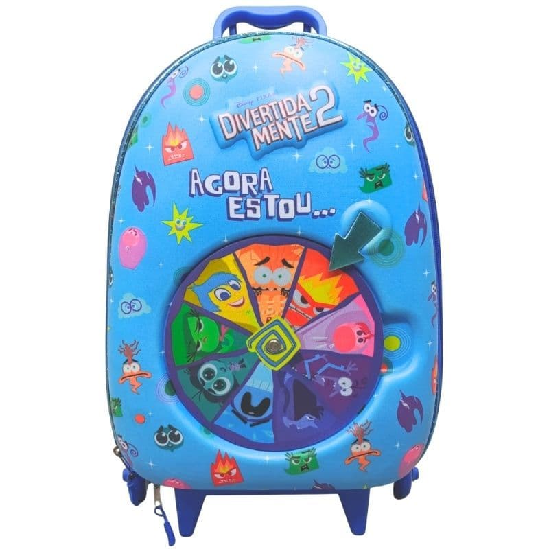 Mochila Carrinho Escolar Grande 3d Rodinha Tripla Infantil Divertidamente Roleta Azul Menino Maxtoy  | Volta ás Aulas