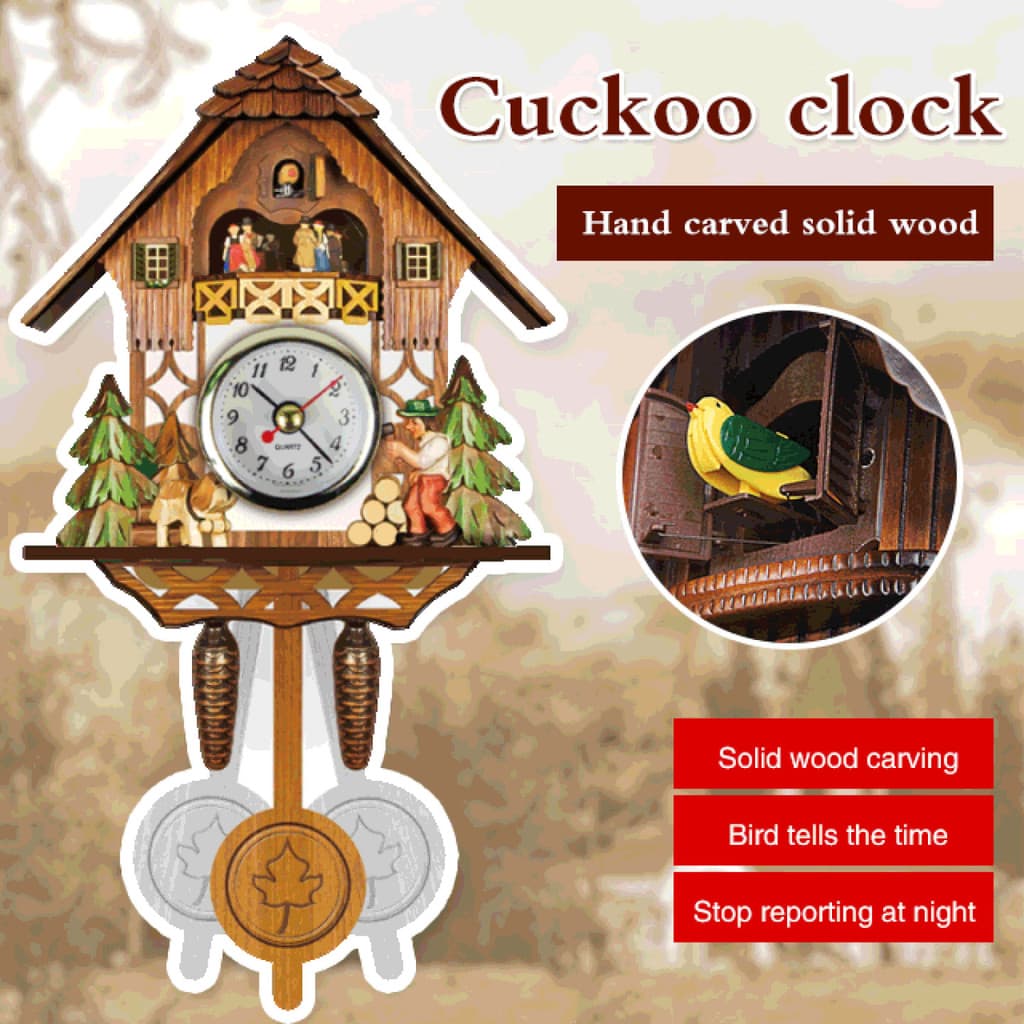 🕰️ Relógio Cuco para Sala de Estar/Casa/Decoração de Parede/Relógio de Parede Cuco de Madeira com Toque de Hora em Hora/