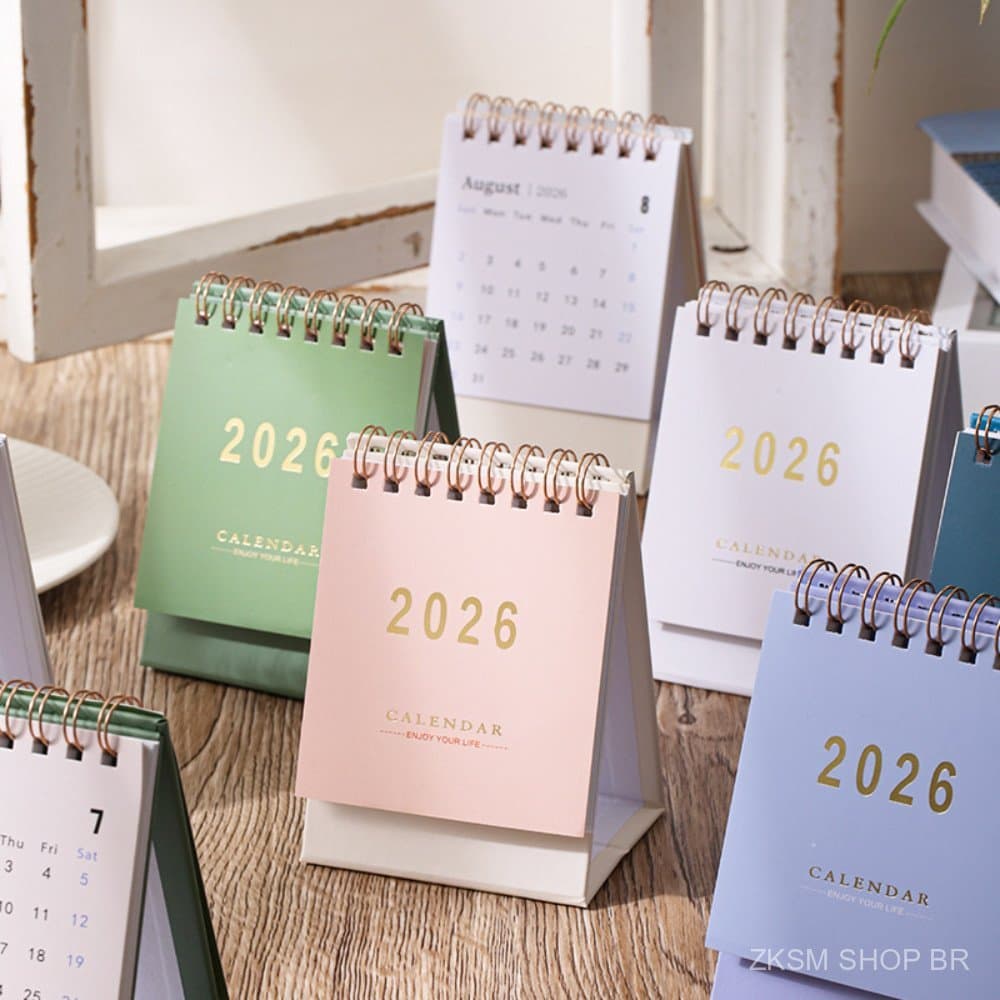 Mini Calendário de Mesa de janeiro de 2026 a junho de 2027, Calendário de Mesa com Folhas para Virar, Edição 2026