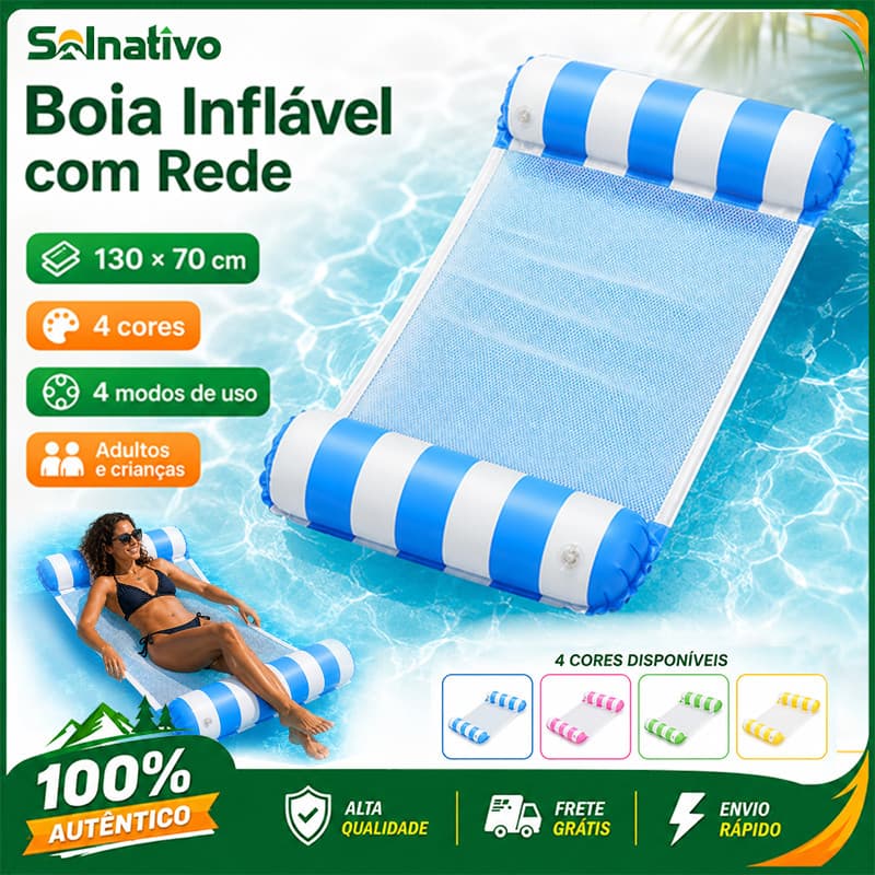 Boia Inflável com Rede 130×70cm Rede Bóia 4 em 1 De Piscina Flutuante Colchão Água