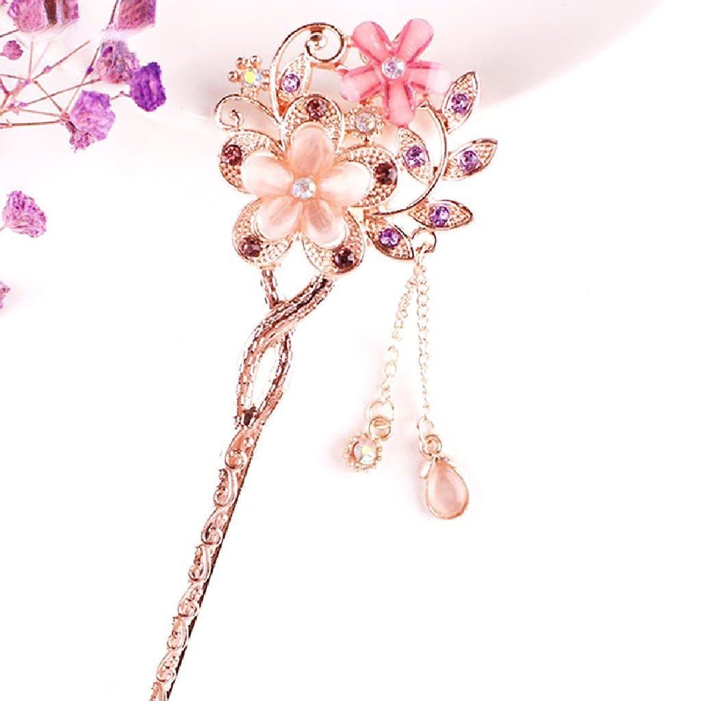 (waterheakp) Presilha De Cabelo Com Pedra Olho De Gato/Flor Dupla/Strass/Grampo