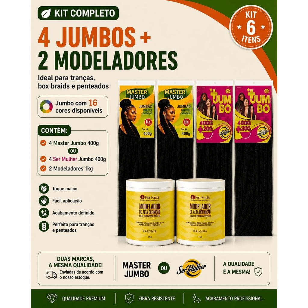 Kit 4 Jumbo 400g Para Trança + 2/4 Pomada Modeladora 1kg Cabelo