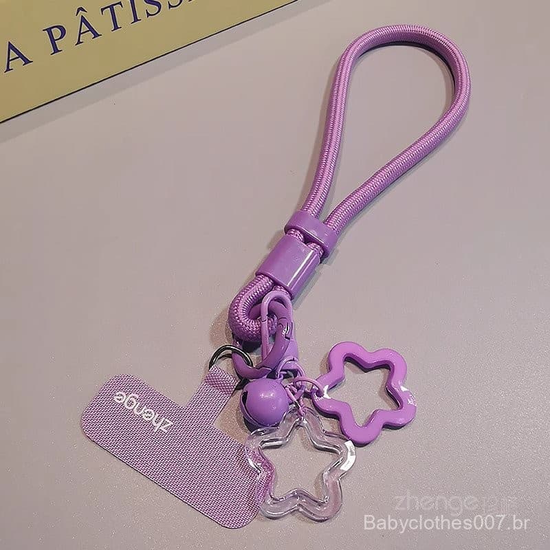 Nova alça de pulso para celular com sino em forma de estrela e pingente curto, alça de mão tecida, adequada para uso ao