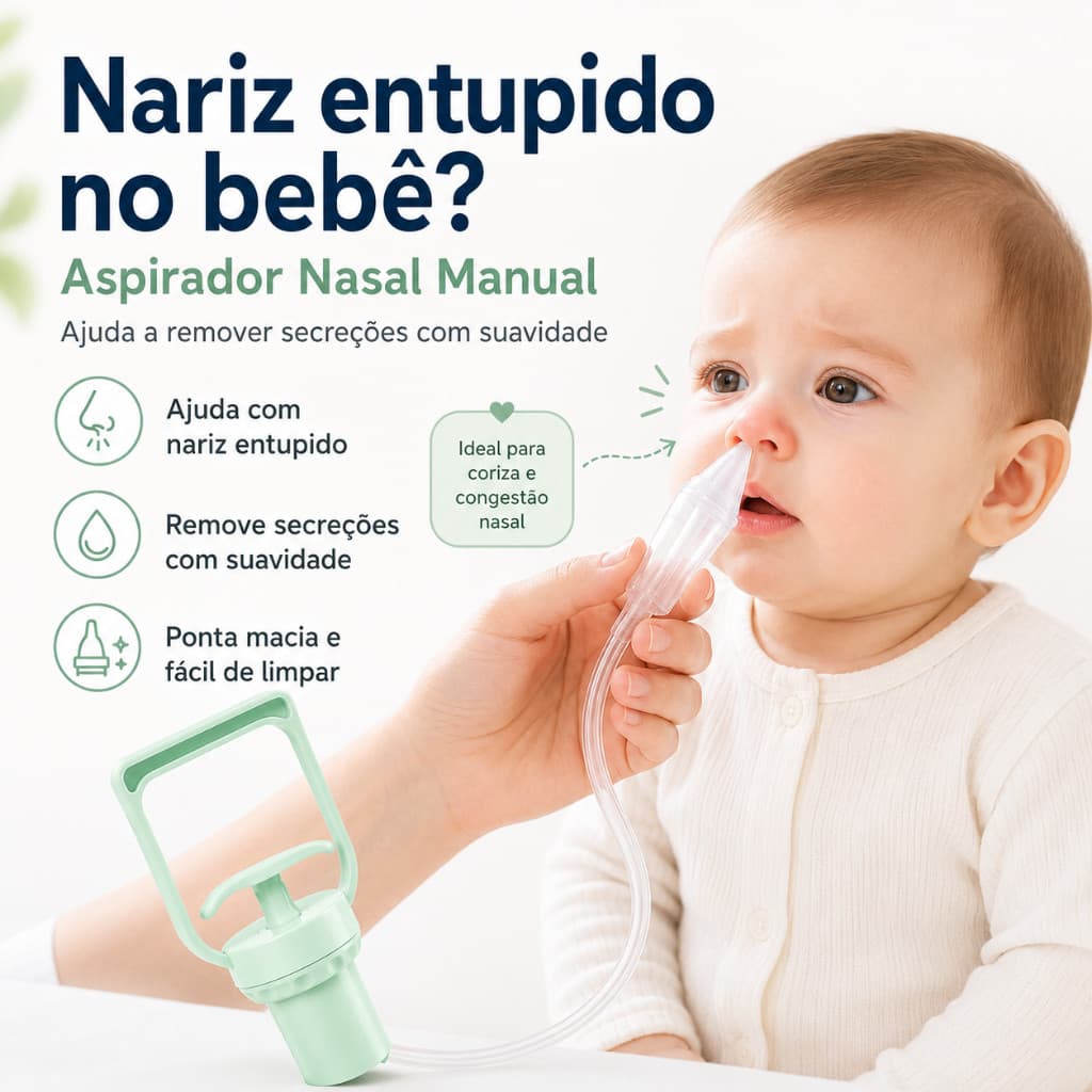Aspirador Nasal Manual para Bebês Remove Secreções Nasais, Silicone Macio, Fácil de Limpar TD0Y