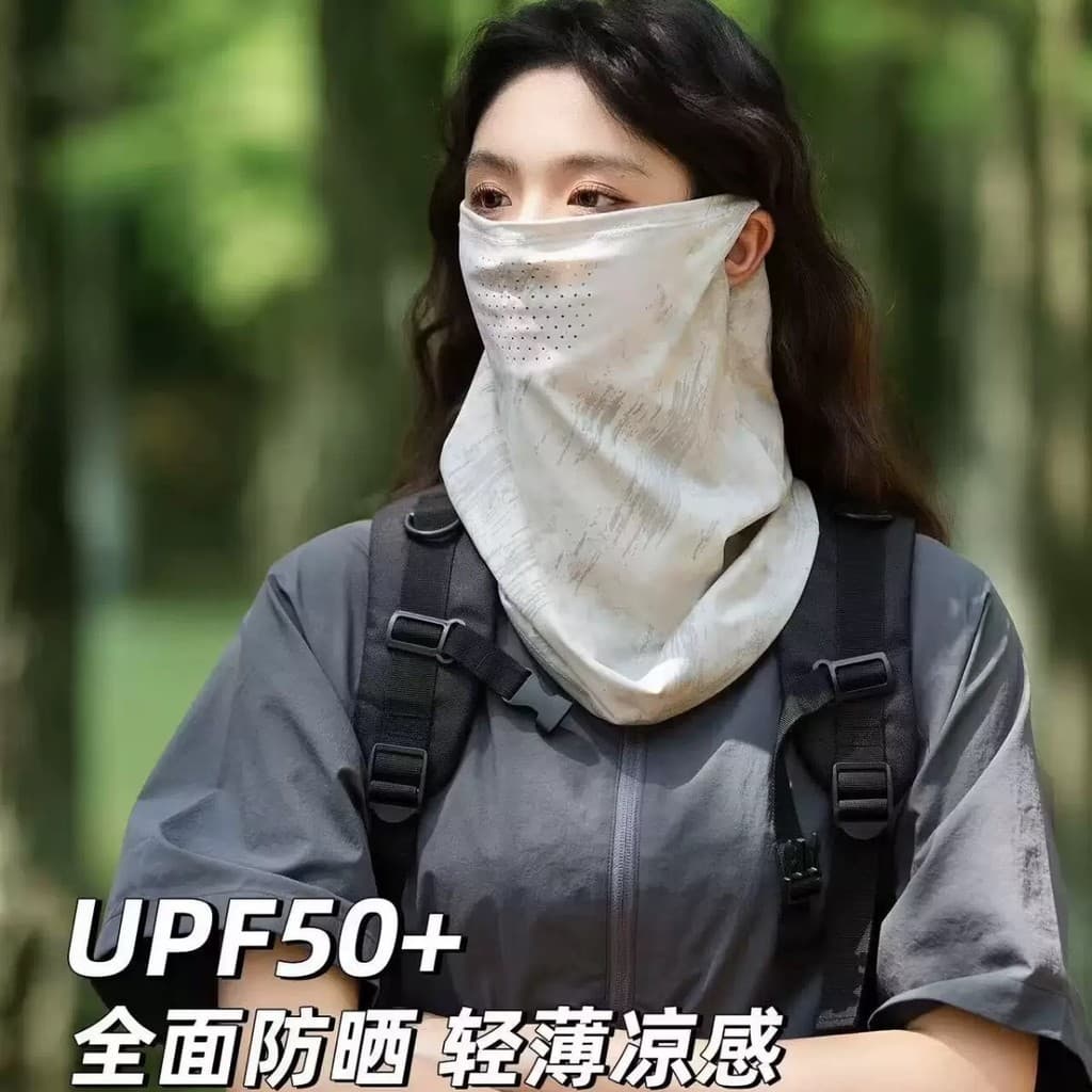 Máscara facial de seda gelada para homens no verão, proteção UV, protetor de pescoço feminino com fixação nas orelhas, p