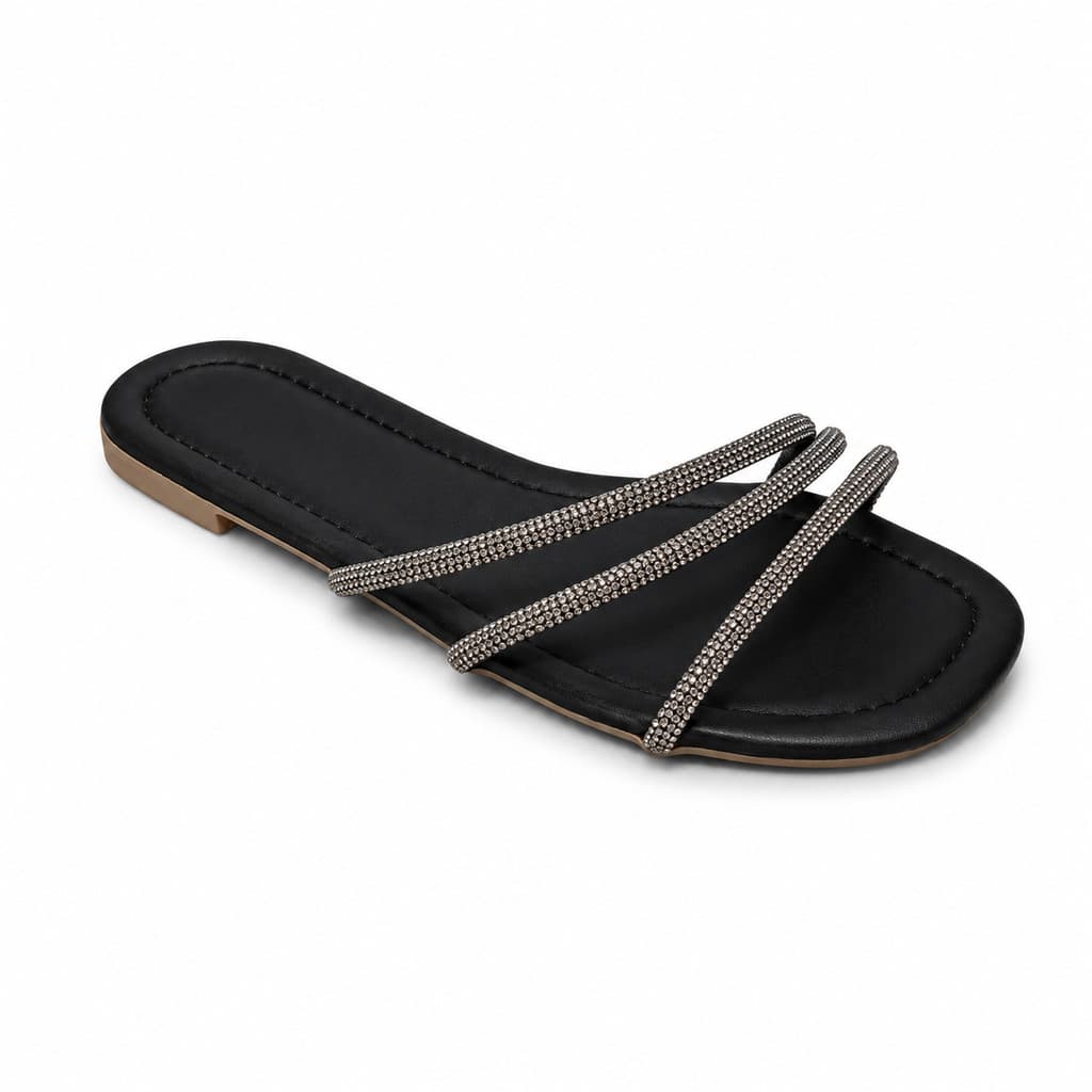 Rasteirinha Feminina Strass 3 Tiras Sandália Rasteira Confortável Casual Brilho