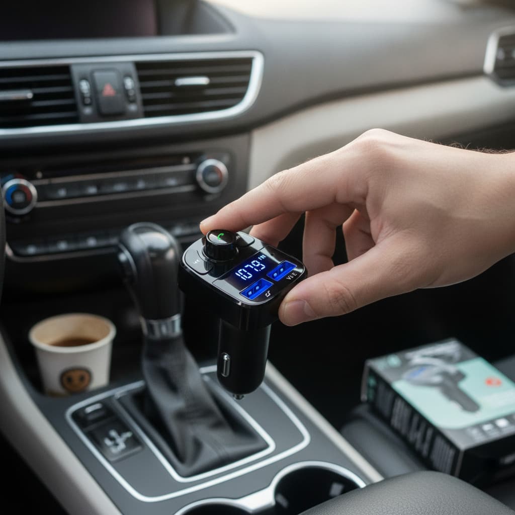 Adaptador Bluetooth Carro Transmissor FM Carregador Veicular Compatível com Android e iPhone