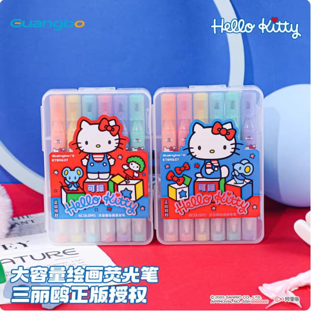 Guangbo Sanrio Marcador apagável de duas cabeças de grande capacidade, marcador de chave de cor dedicado para estudantes