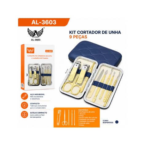 Kit Manicure Pedicure Altomex 9 Peças Aço Inox Com Estojo Viagem