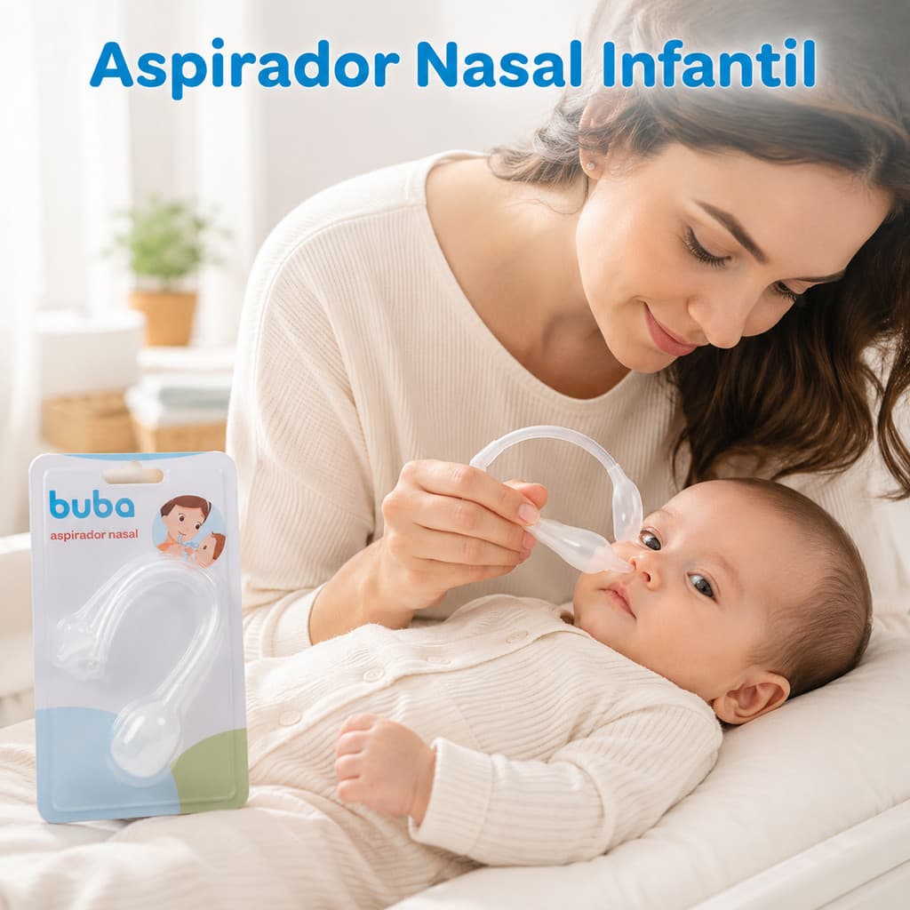 Aspirador Nasal Buba para Bebê Sugador de Catarro Infantil Higiene Nasal com Sucção Suave e Segura