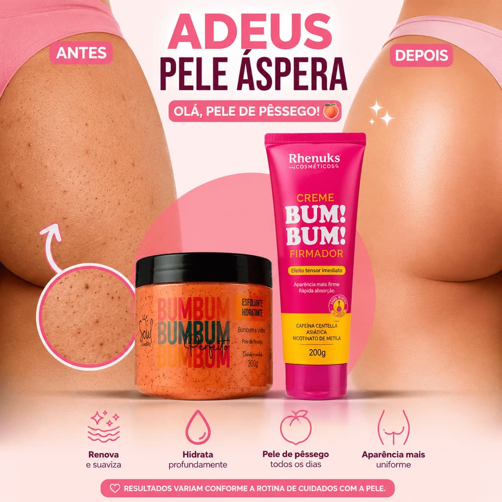 Kit BumBum na Lua Esfoliante + Hidratante Firmador para celulite flacidez e pele aspera