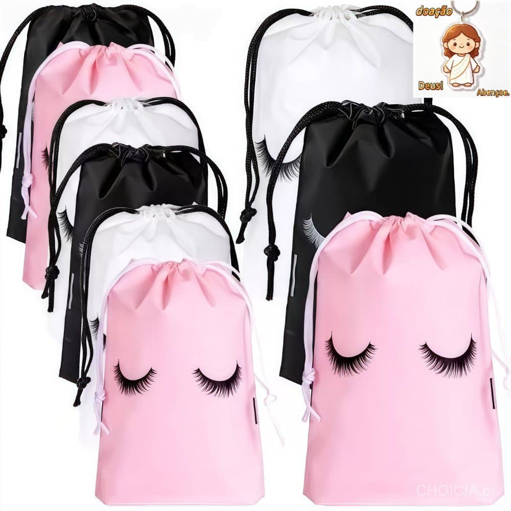50 Pcs Sacos De Maquiagem Cosmética Reutilizáveis Para Cílios Com Cordão De Arrasto Saco De Extensão À Prova D'água