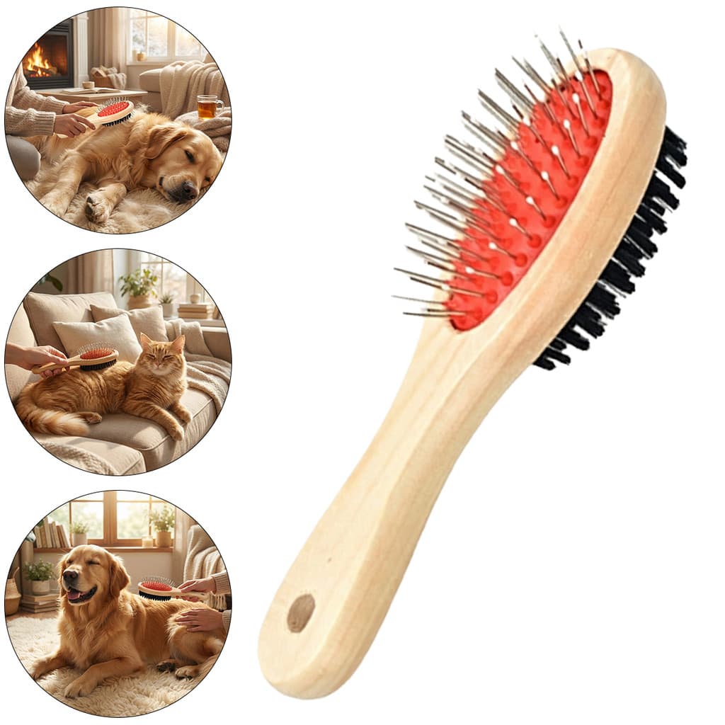 Pente De Madeira Para Animais De Estimação , Dupla Face Escova Grande Cães Beleza Gatos , Remoção De Pelos , Macia , Sup