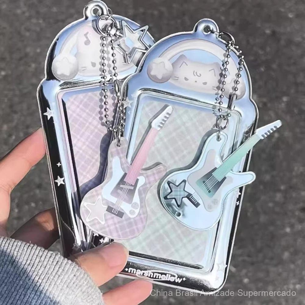 Porta-fotos Kpop de gato fofo, feito de material PVC, vem com um chaveiro e pingente de acrílico, pode conter fotos de 3