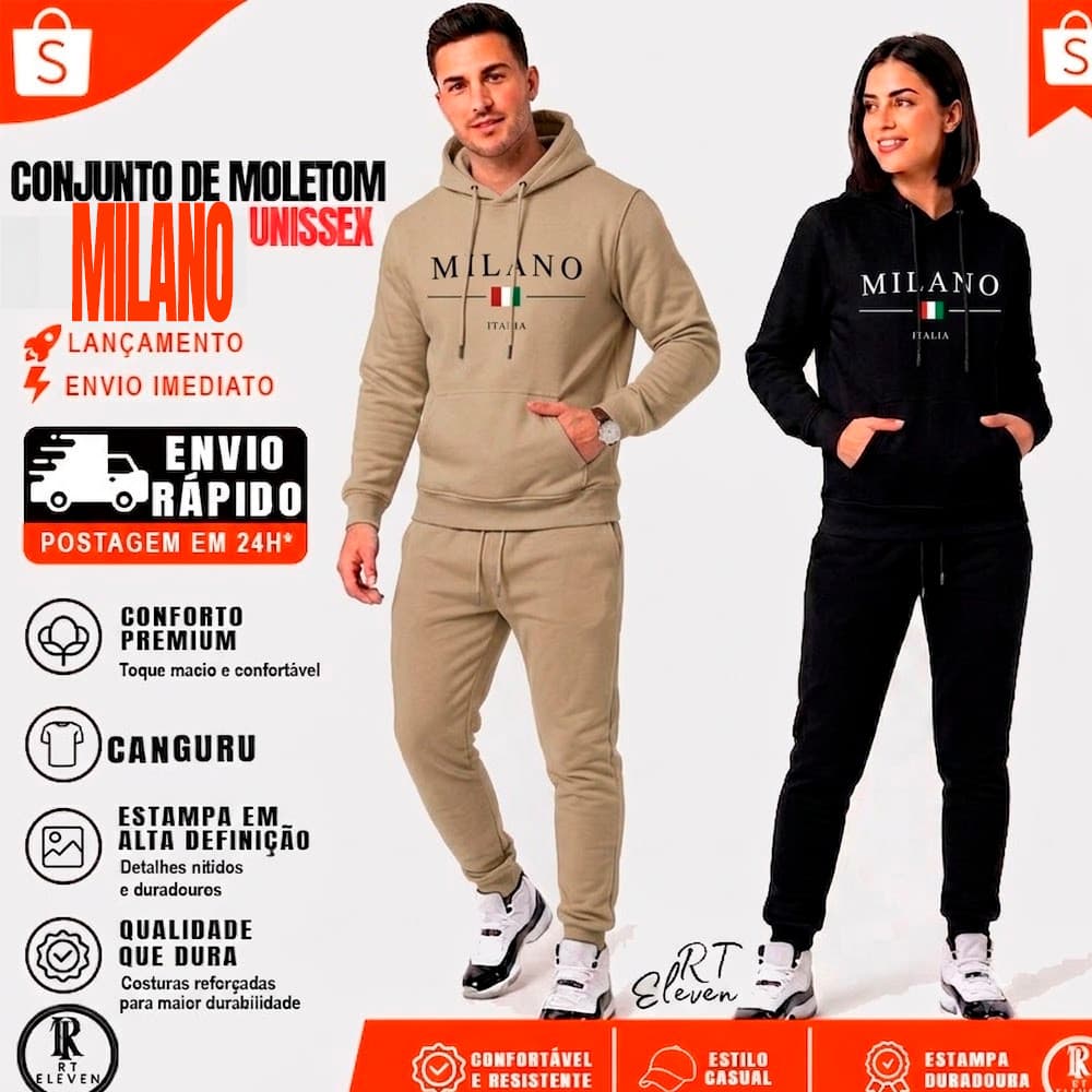 Conjunto Moletom Milano Itália Blusa Frio + Calça Milano italy Abrigo conjunto unissex canguru blusa de frio Flanelado
