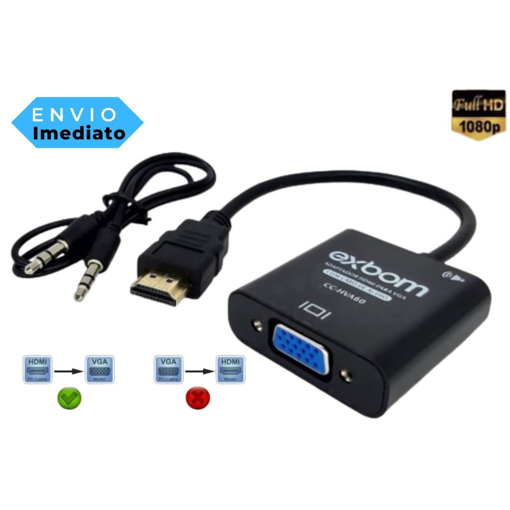 Cabo Conversor Hdmi Para Vga Com Cabo P2 D Audio 1080p 25369