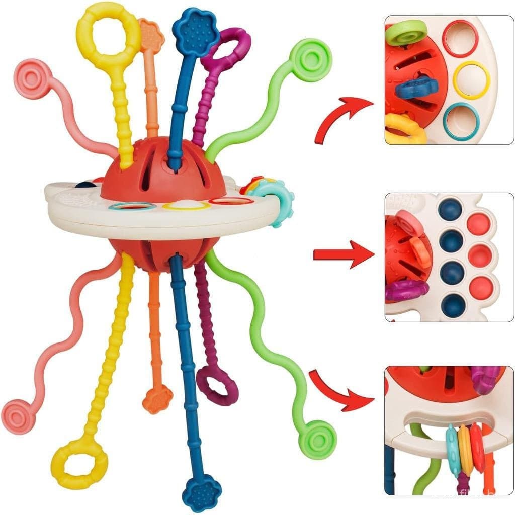 Brinquedos Montessori, Atividades de Puxar com Corda de Silicone, Brinquedo Sensorial para Bebês, Presentes de Aniversár
