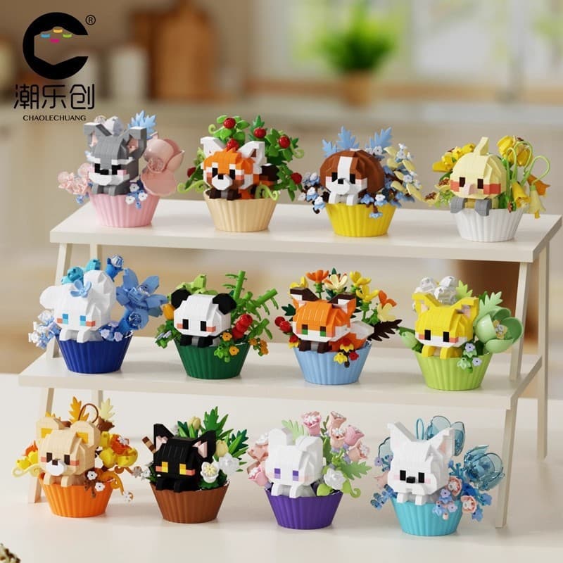 2026 novo estilo compatível Lego sobremesa bolo vaso boneca dos desenhos animados pequeno Animal Panda bloco de construç