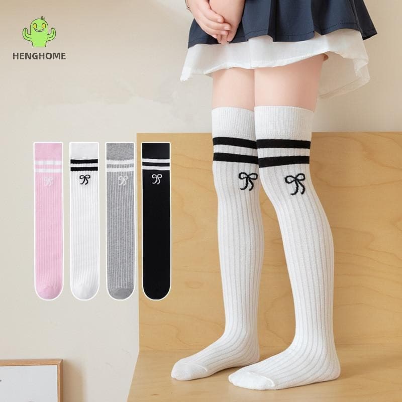Meias longas infantis HENGHOME para primavera e verão, vestido de princesa com laço para meninas combinado com meias lis