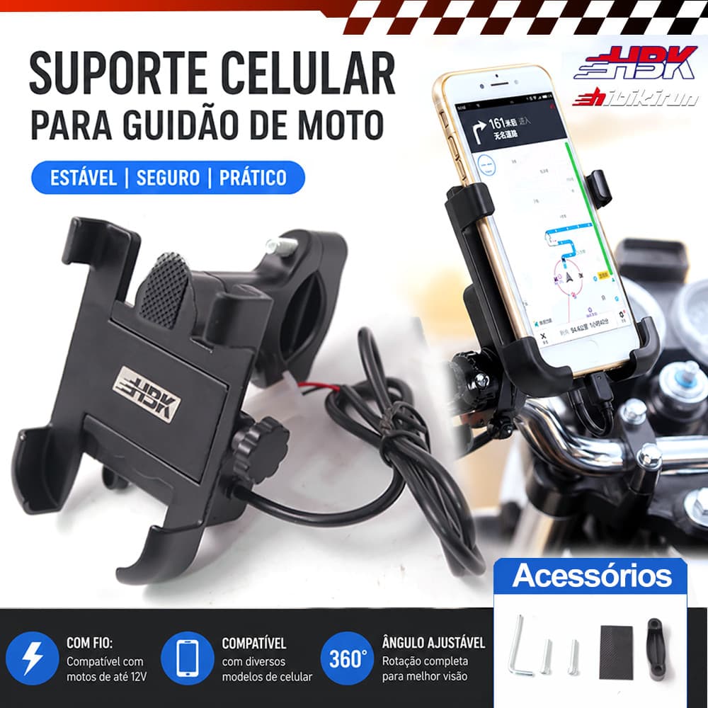 HBK Suporte Moto com Carregador Firme Resistente  / Suporte Para Celular Bicicleta E Moto
